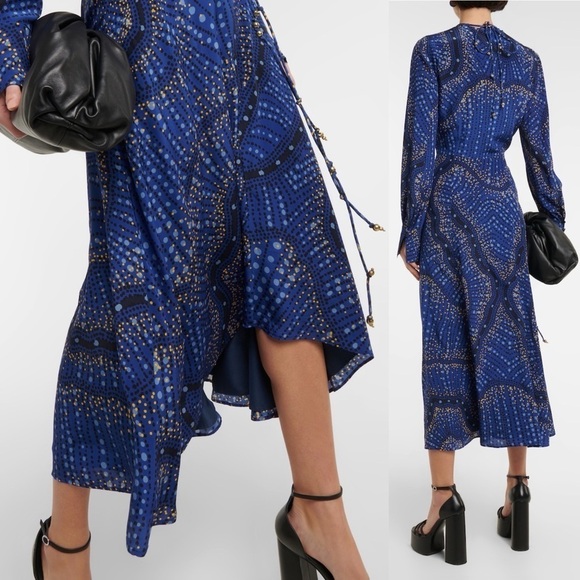 Altuzarra Mila Dress 36 Silk Asymmetric Ruched Long Sleeve Printed Midi Dress - Picture 2 of 16